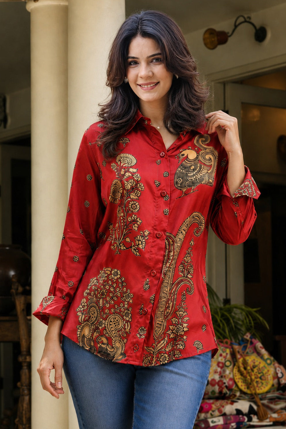 Ethnic Elegance Red Shirt