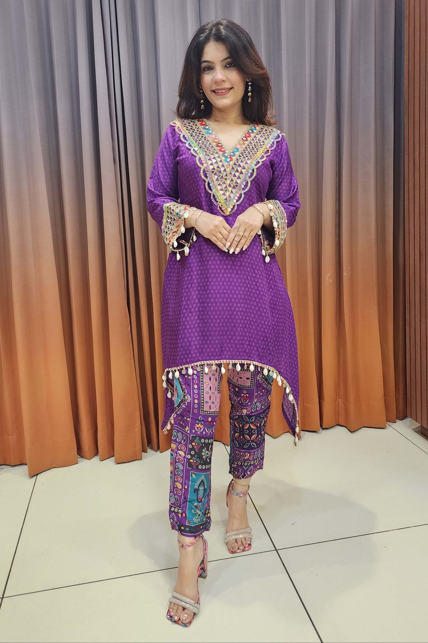 purple Indo-western outfit