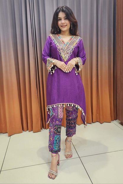 purple Indo-western outfit