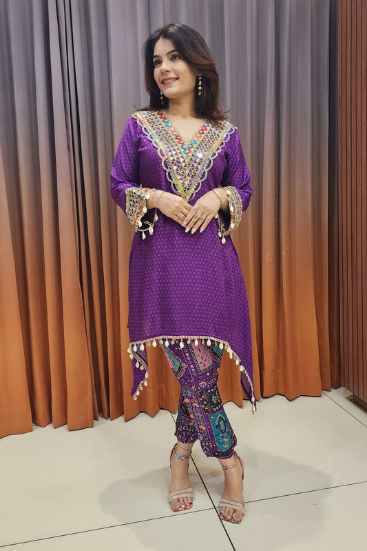 purple Indo-western outfit