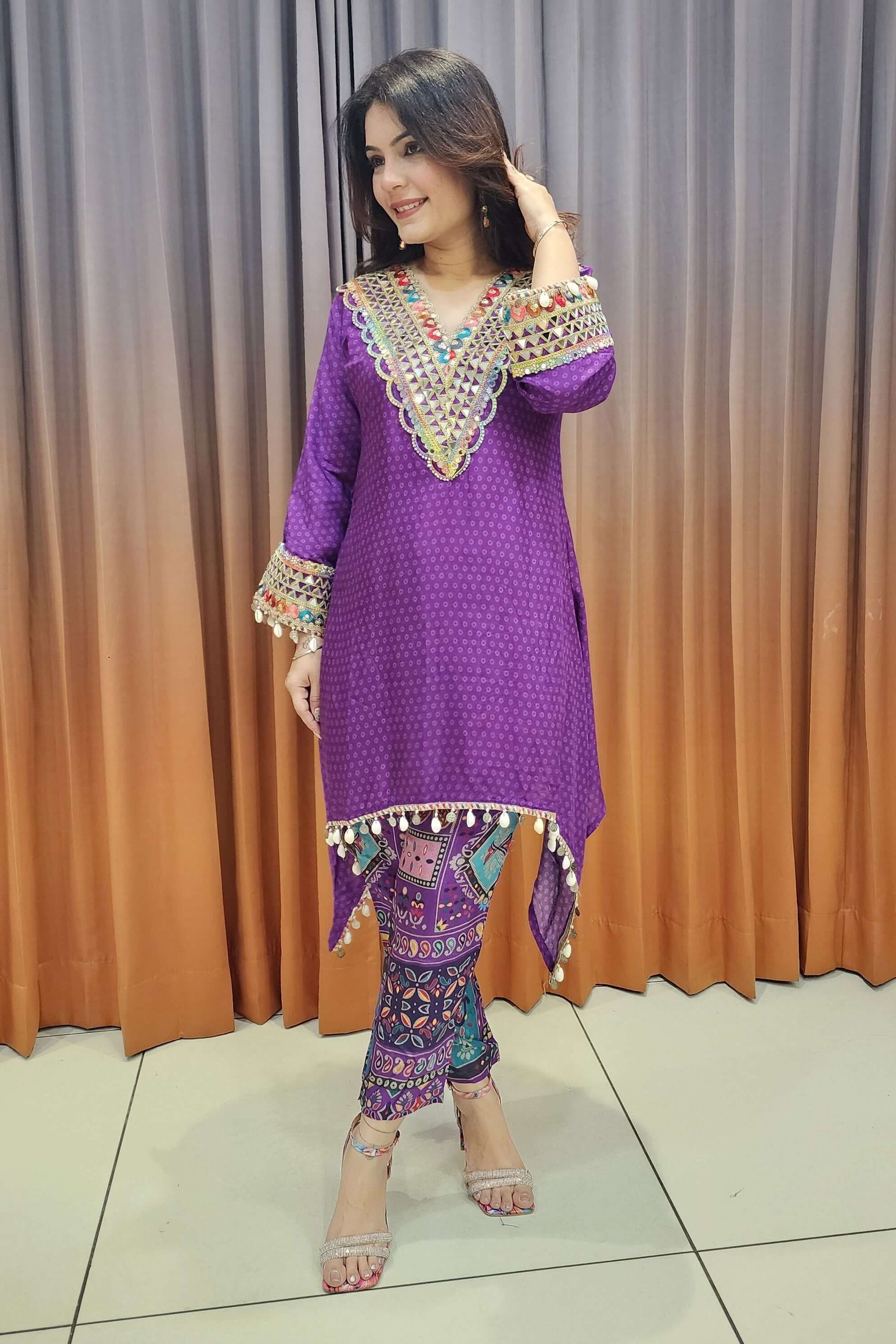 purple Indo-western outfit