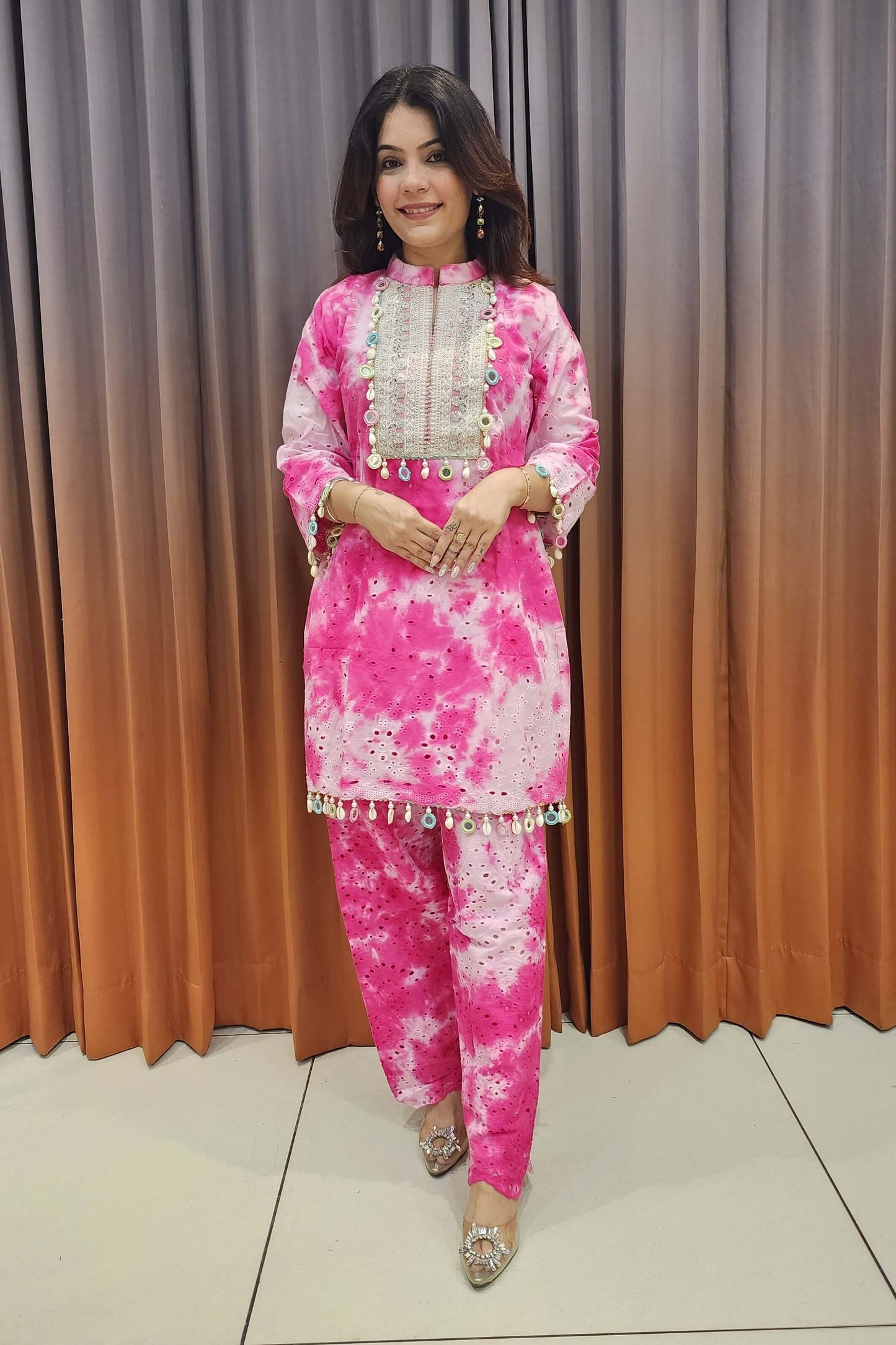 pink tie-dye kurta set