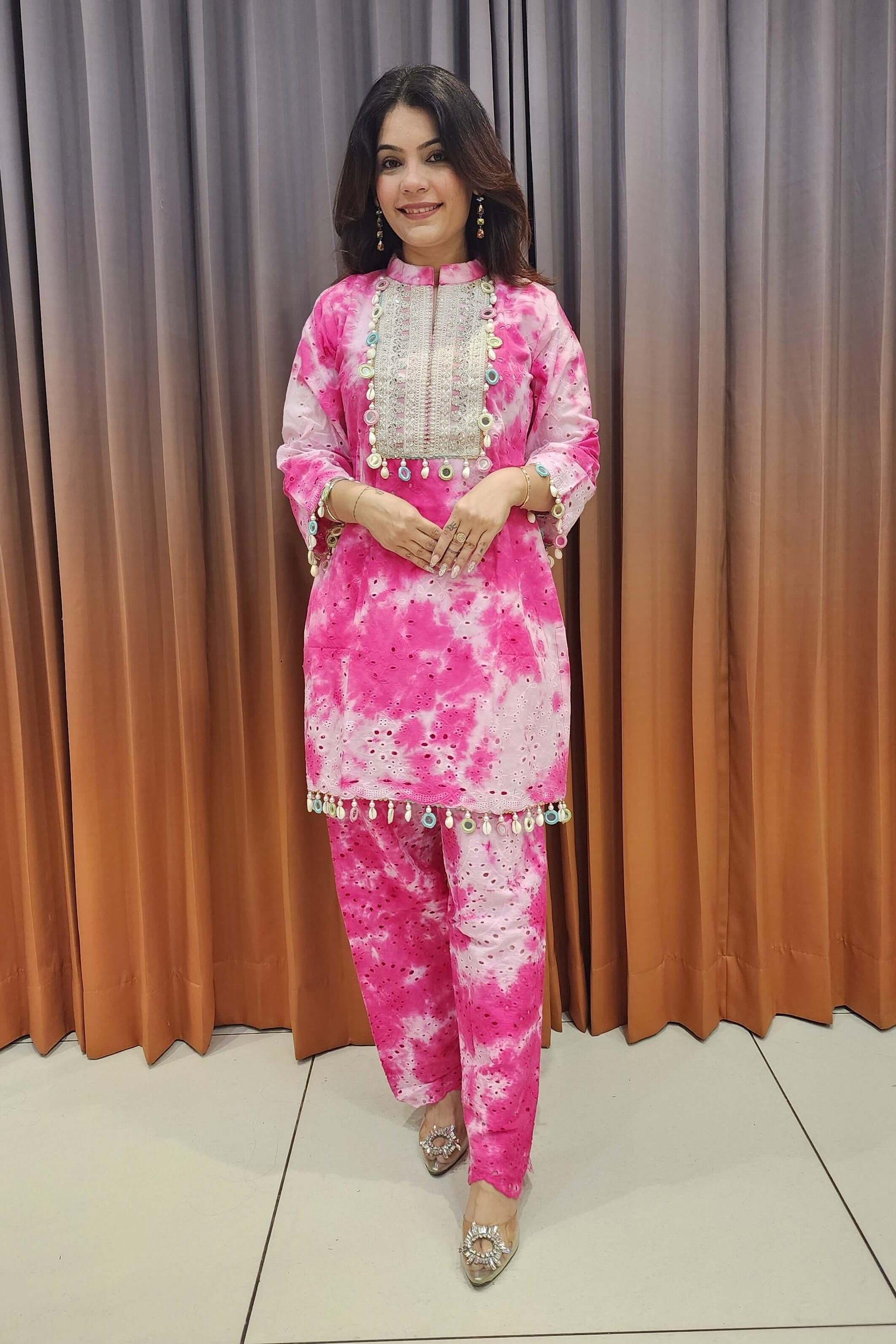 pink tie-dye kurta set