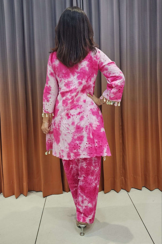pink tie-dye kurta set