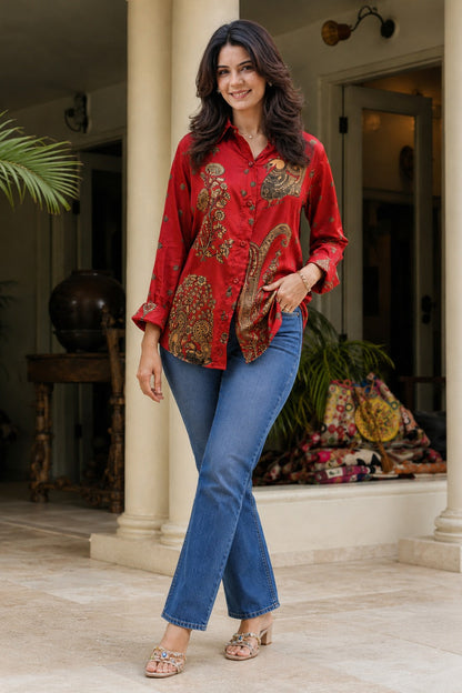 Ethnic Elegance Red Shirt