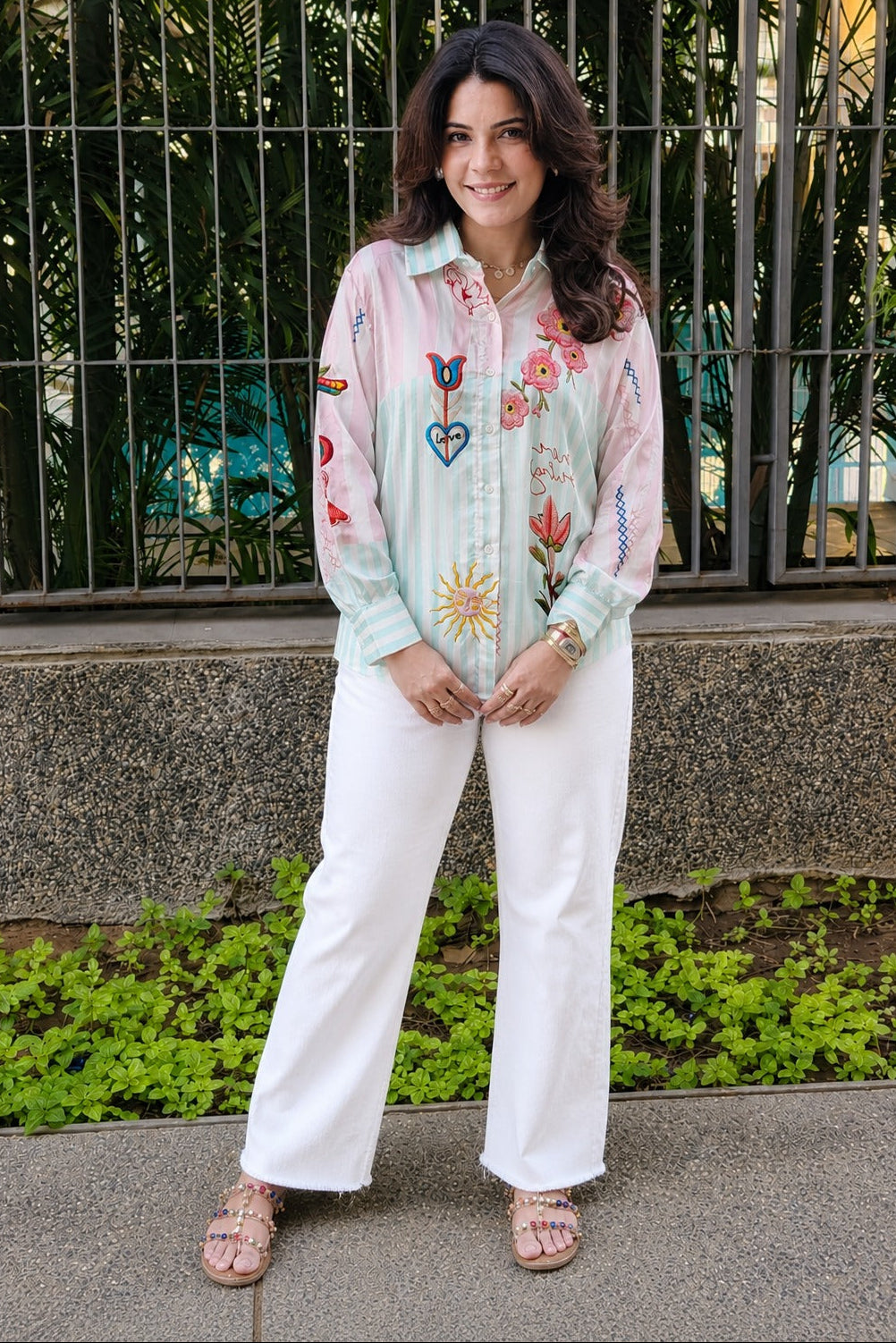 Mint Blossom Embroidered Shirt