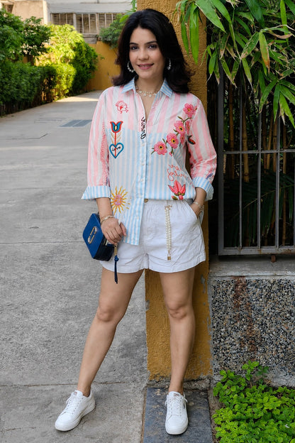 Pastel Petals Embroidered Shirt