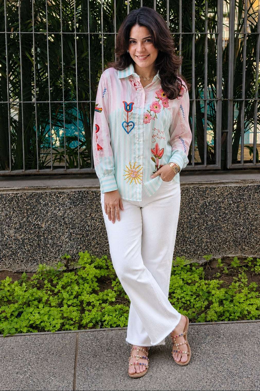 Mint Blossom Embroidered Shirt